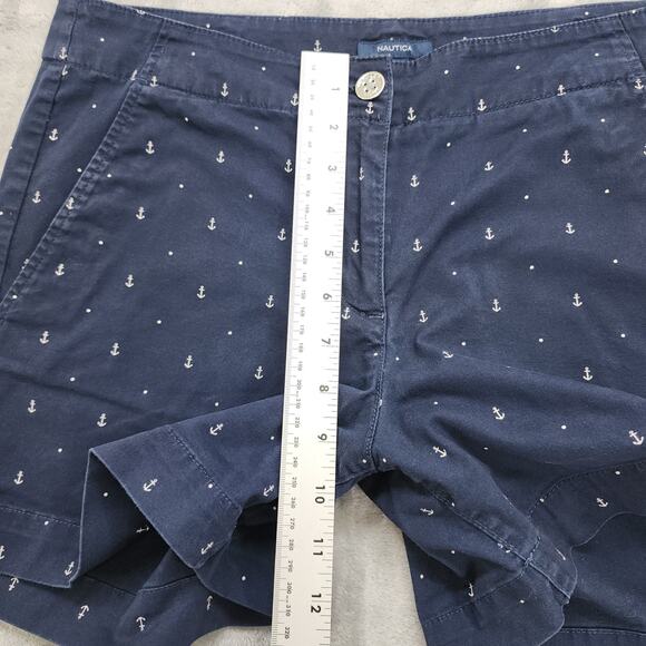 Nautica Short Womens 8 Blue Anchor Print Tailored Stretch Cotton Nautical Preppy - Picture 8 of 11